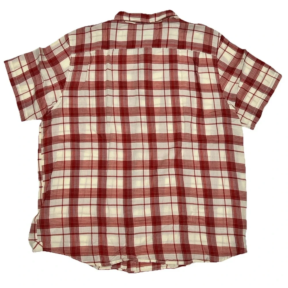 The North Face Mens 2XL Red Plaid Short Sleeve Button Down Shirt 100% Cotton